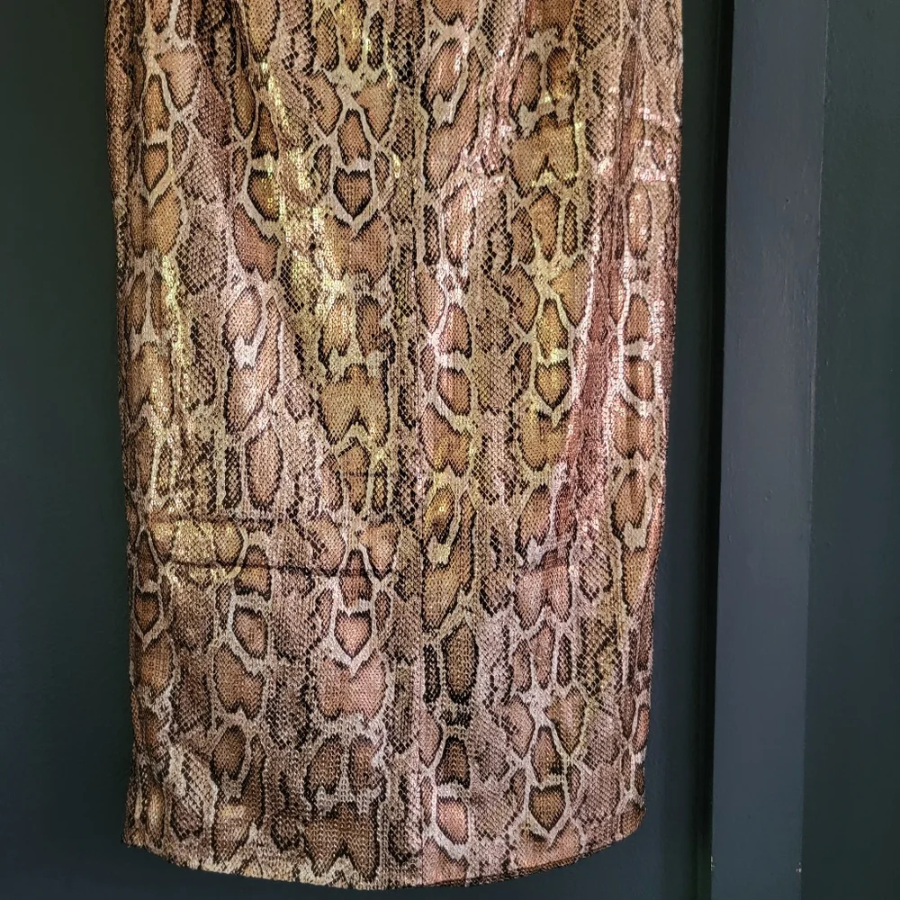 New Nookie‎ Blind Date Snake Animal Print Metallic Stretch Midi Dress Medium - Picture 9 of 13